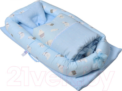 Кокон-гнездышко Farfello Медведи / L4 (голубой)