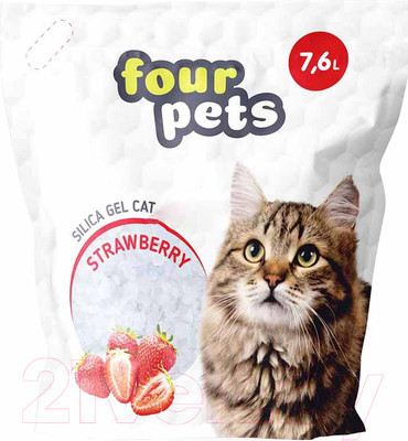 Наполнитель для туалета Four Pets Силикагелевый с ароматом клубники / TUZ792 (3кг/7.6л)