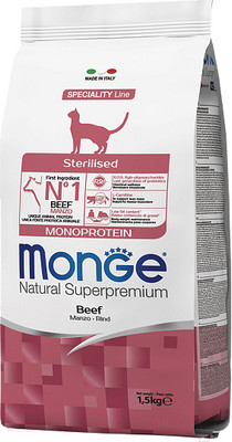 Сухой корм для кошек Monge Cat Monoprotein Sterilised Beef (1.5кг)