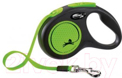 Поводок-рулетка Flexi New Neon ремень / 209324 (М, неоново-зеленый)