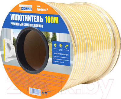 Лента уплотнительная 4Walls P-профиль для окон самоклеящийся / URB100P (100м, белый)