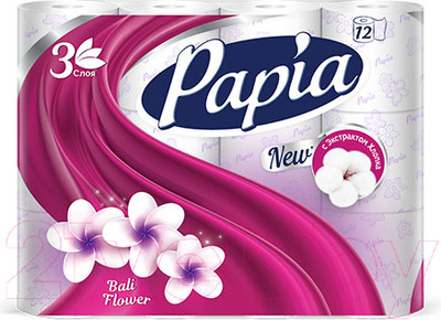 Туалетная бумага Papia Балийский цветок 3х слойная (12шт)