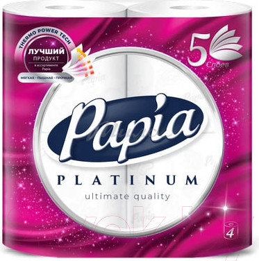 Туалетная бумага Papia Platinum 5и слойная (4рул, белый)