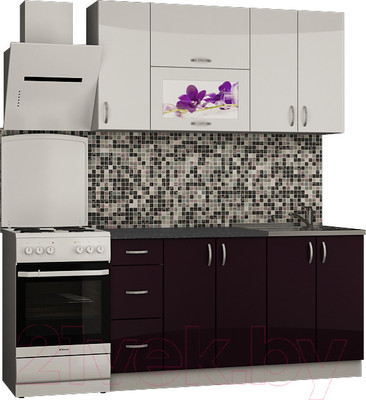 Кухонный гарнитур Senira Вяселка 3 1.5м 3в (белый кристальный/черная смородина)