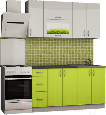 Кухонный гарнитур Senira Вяселка 3 1.5м 3д (белый кристальный/лайм)