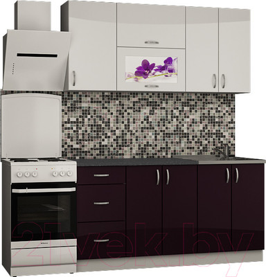 Кухонный гарнитур Senira Вяселка 3 1.6м 4в (белый кристальный/черная смородина)