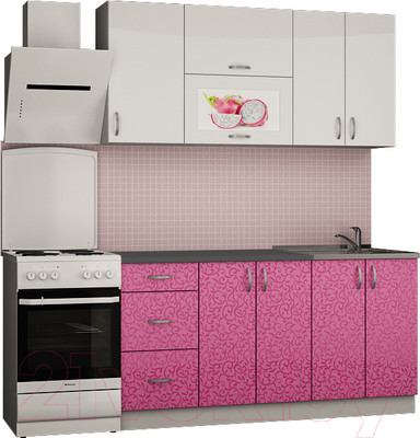 Кухонный гарнитур Senira Вяселка 3 1.6м 4г (белый кристальный/флора гортензия)
