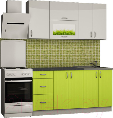 Кухонный гарнитур Senira Вяселка 3 1.6м 4д (белый кристальный/лайм)