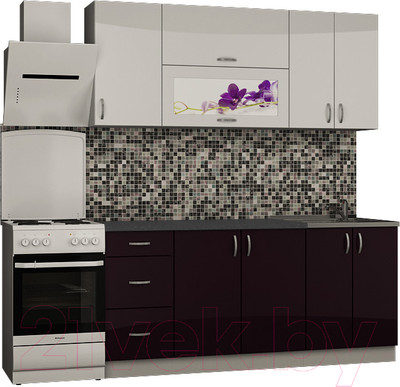 Кухонный гарнитур Senira Вяселка 3 1.8м 6в (белый кристальный/черная смородина)