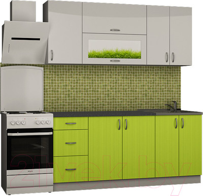 Кухонный гарнитур Senira Вяселка 3 1.8м 6д (белый кристальный/лайм)
