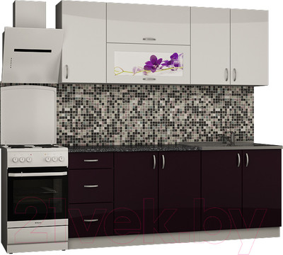 Кухонный гарнитур Senira Вяселка 3 2.0м 7в (белый кристальный/черная смородина)