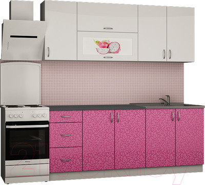 Кухонный гарнитур Senira Вяселка 3 2.0м 7г (белый кристальный/флора гортензия)