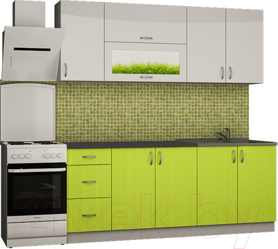 Кухонный гарнитур Senira Вяселка 3 2.0м 7д (белый кристальный/лайм)