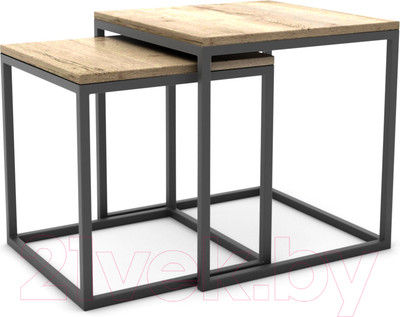 Журнальный столик Hype Mebel Дуэт (металл черный/дуб галифакс натуральный)