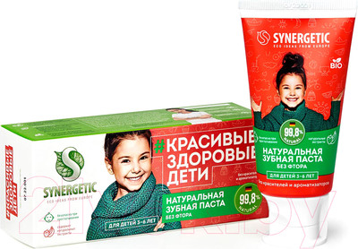 Зубная паста Synergetic Клубничка и банан от 3 до 6 лет красная (50г)