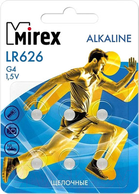 Комплект батареек Mirex LR626 1.5V / LR626-E6 (6шт)
