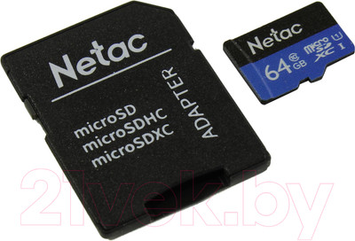 Карта памяти Netac MicroSD Card P500 Standard 64GB (NT02P500STN-064G-R) (с адаптером)