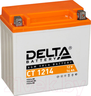 Мотоаккумулятор DELTA AGM СТ 1214 YTX14-BS / YTX14H-BS / YTX16-BS / YB16B-A (14 А/ч)