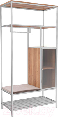 Стеллаж Hype Mebel Босс 100x200 (белый/дуб галифакс натуральный/велюр серый)