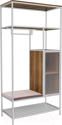 Стеллаж Hype Mebel Босс 100x200 (белый/дуб галифакс олово/велюр серый)