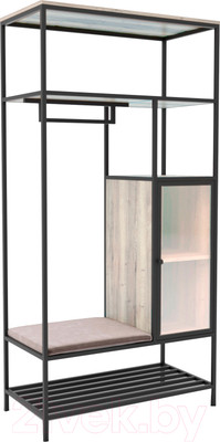 Стеллаж Hype Mebel Босс 100x200 (черный/древесина белая/велюр серый)