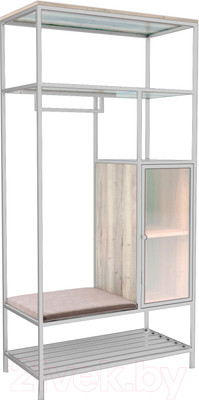 Стеллаж Hype Mebel Босс 100x200 (белый/древесина белая/велюр серый)