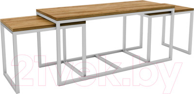 Журнальный столик Hype Mebel Трио 40x100-200 (белый/дуб галифакс олово)