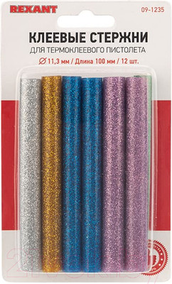 Клеевые стержни Rexant 09-1235 (12шт, цветной с блестками)