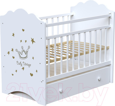 Детская кроватка VDK Baby Vintage маятник-ящик (белый)