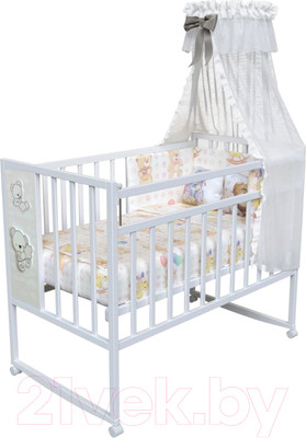 Детская кроватка VDK Mini Loft 3D Teddy колесо-качалка (Bianco)