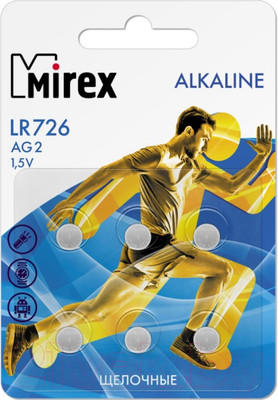 Комплект батареек Mirex AG2/LR726 1.5V / 23702-LR726-E6 (6шт)