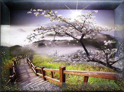 Картина Декарт Сакура и мостик в горах 8Л0461 (в раме)