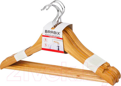 Набор деревянных вешалок-плечиков Brabix Стандарт р.36-40 / 601160 (5шт, сосна)