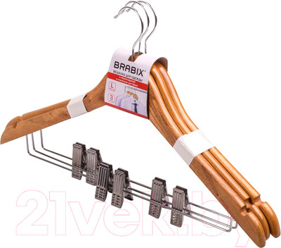 Набор деревянных вешалок-плечиков Brabix Стандарт р.48-50 / 601170 (3шт, сосна)