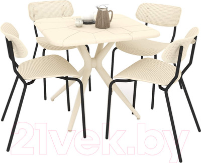 Обеденная группа Sheffilton SHT-DS128 (бежевый/черный муар)
