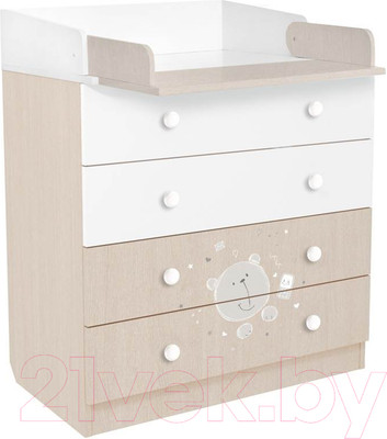 Комод пеленальный Polini Kids French 1580 Teddy (белый/дуб пастельный)