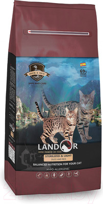 Сухой корм для кошек Landor С избыточным весом и стерилизованных утка с рисом / 7843125 (10кг)