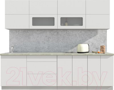Кухонный гарнитур Интерлиния Мила Матте 2.6 А (белый/белый/опал светлый)