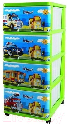 Комод пластиковый Dunya Машинки (зеленый)