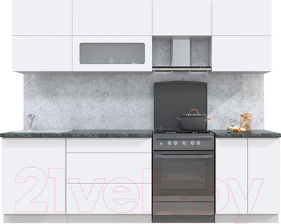 Кухонный гарнитур Интерлиния Мила Матте 2.6 Б (белый/белый/кастилло темный)