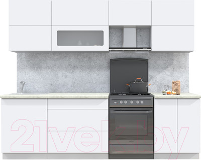 Кухонный гарнитур Интерлиния Мила Матте 2.6 Б (белый/белый/опал светлый)