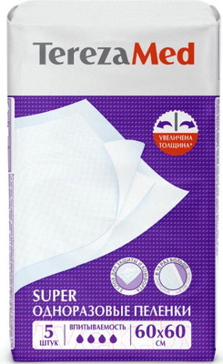Набор пеленок одноразовых впитывающих Tereza Med Впитывающие Super 60x60 (5шт)