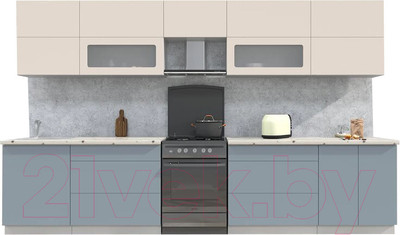 Кухонный гарнитур Интерлиния Мила Матте 3.5 Б (слоновая кость/океан/опал светлый)