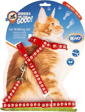 Шлея с поводком Duvo Plus Белые лапки / 11208 (Red)