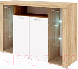 Тумба Памир Орландо с витриной (дуб сонома/белый глянец)