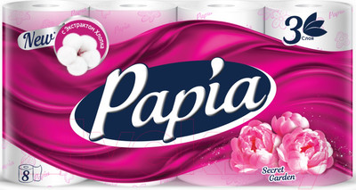 Туалетная бумага Papia Secret Garden 3х слойная (8рул, белый)