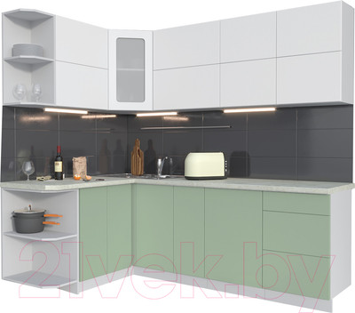 Кухонный гарнитур Интерлиния Мила Матте 1.5x2.3 А левая (белый/мята/опал светлый)