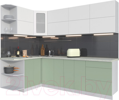 Кухонный гарнитур Интерлиния Мила Матте 1.5x2.5 А левая (белый/мята/опал светлый)