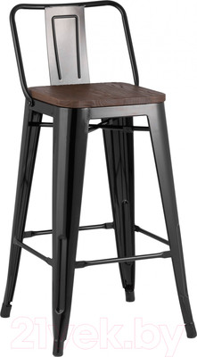 Стул барный Stool Group Tolix Wood со спинкой / YD-H675E-W LG-01 (черный глянцевый/темное дерево)