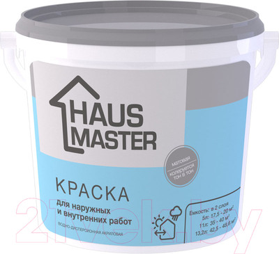 Краска Haus Master Для наружных и внутренних работ (5л, белый матовый)